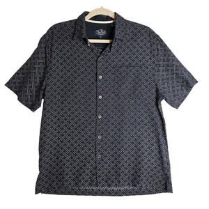 Nat Nast Luxury SzM Silk blend dark navy geometric buttondown shirts. Quiet lux‎